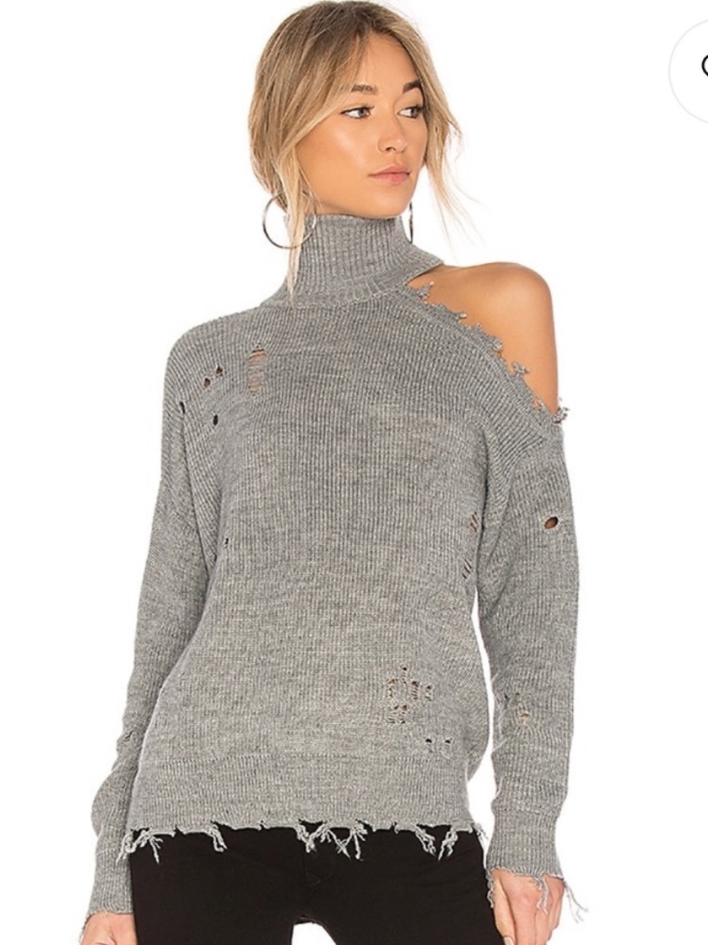 Lovers + Friends Arlington Distressed Grey Turtleneck Sweater Wool Blend Medium